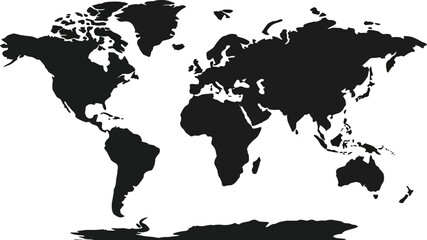 Detailed black world map silhouette with antarctica isolated on white background for projects © MdMejbahul