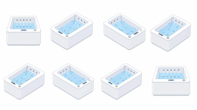 Isometric hot tub and spa pool icons.