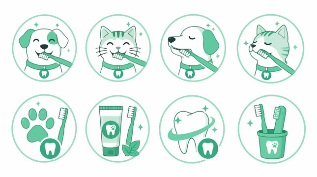 Pet dental health icons for domestic cats and dogs