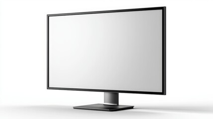 Fototapeta premium Modern black computer monitor on a white background, showcasing a blank screen for digital displays and technology concepts