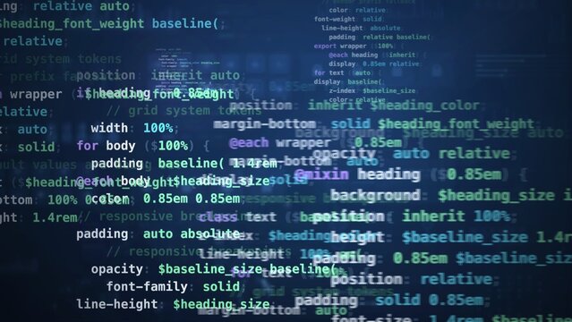 Programming source code on a screen software development technology background