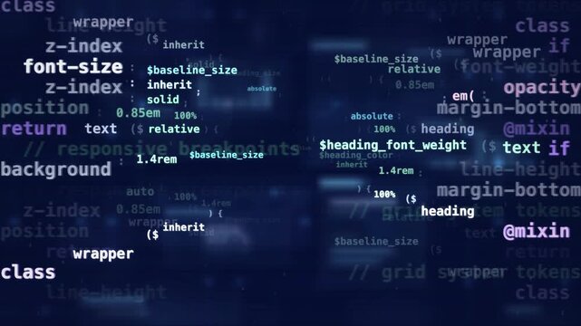 Programming source code scrolling on a screen software development technology background loop