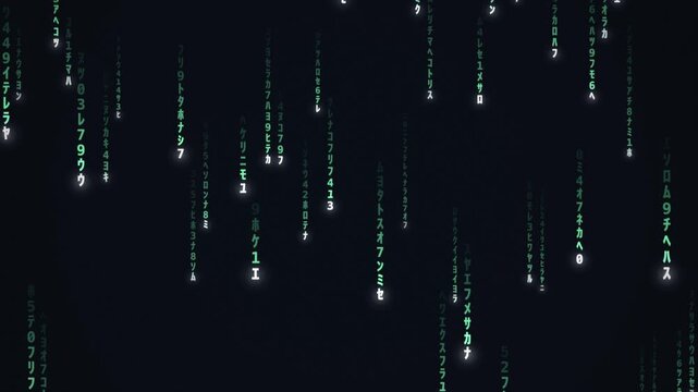 Green matrix digital code rain falling characters hacking technology background loop