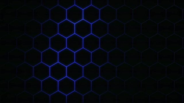 Blue glowing hexagon honeycomb pattern technology background loop