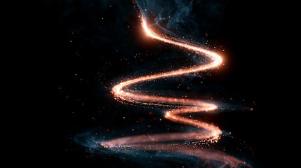 Obraz premium Glowing orange and blue light trails swirl in a dynamic spiral against a dark background, creating a mesmerizing abstract motion effect