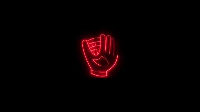 Minimal glowing neon baseball glove icon animation on an isolated black background. Modern sports