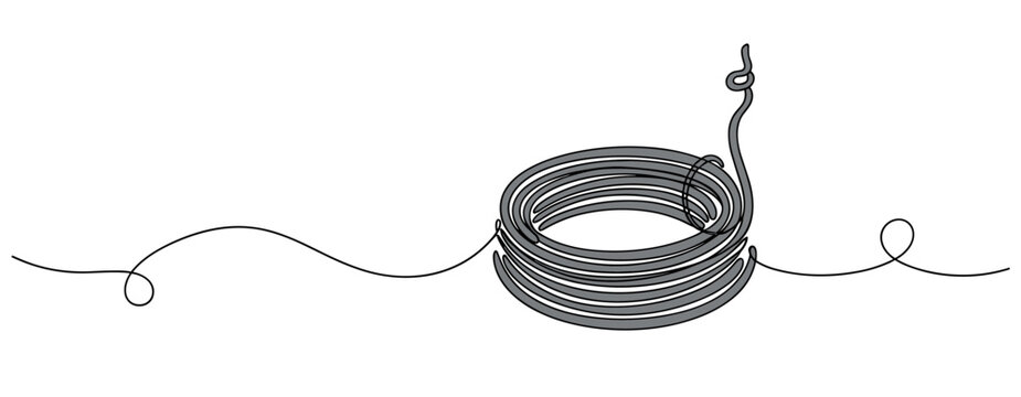 Coiled wire resting in loose loop on white continuous line background. no editable strokes