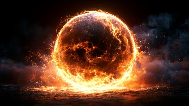 Fiery planet eruption, a dramatic cosmic explosion of molten rock and intense heat, showcasing a powerful planetary event