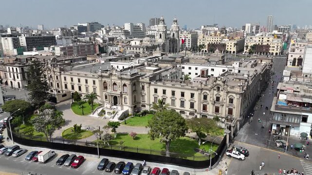 Government Palace In Lima Capital City Peru. Breathtaking Of Federal Administration Buildings Of The Country. District Skyline. Urban Backgrounds. Lima capital city.