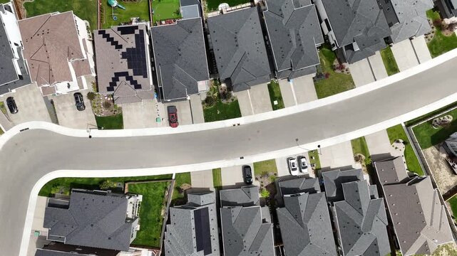 Aerial view of suburban homes in a north american city. 