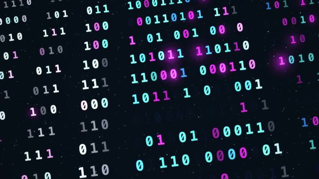 Colorful binary code data stream ones and zeros technology background loop