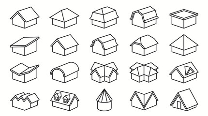 Collection of Various Isometric House Roof Shapes and Building Styles on Isolated White Background © Sastro