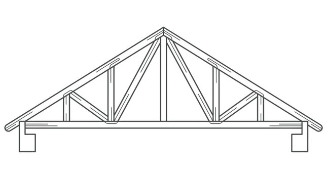 Detailed Outline Drawing of a Common Roof Truss Structure on Isolated White Background