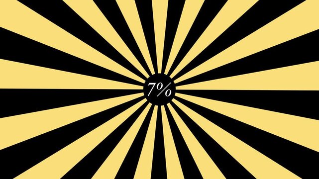 Comic retro background. Sunburst, radial, sunlight, 7%,SALE ,circus, stripe background rotation Fantastic tunnel, .Abstract tunnel .Wallpaper with black and yellow shapes.4k animation motion
