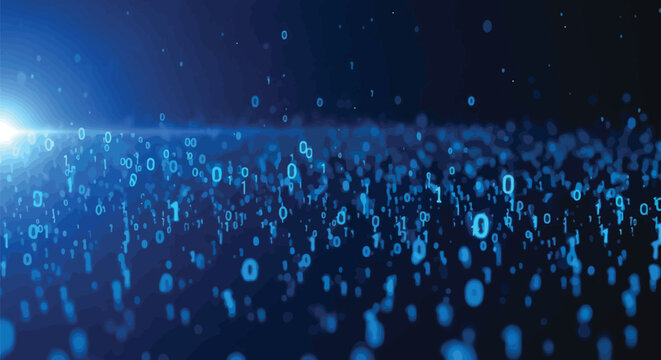 Glowing Blue Binary Code, Cyberpunk Background, Digital Matrix, Futuristic Technology