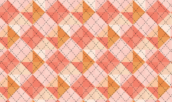 Pink Geometric Quilted Pattern With Stitched Diamond Patchwork Seamless Textile Background