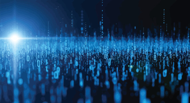 Futuristic Blue Binary Code Background, Digital Matrix, Cyber Tech Vector