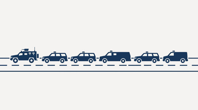 Armored Convoy on Highway: Security Vehicles in Line
