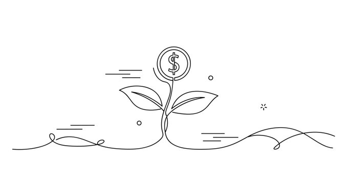 Line art illustration of money plant signifying financial growth and investment. None editable stroke