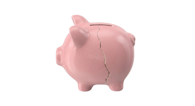 Cracked pink piggy bank symbolizing financial loss and economic hardship