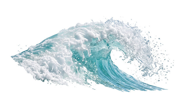 Powerful ocean wave cresting and breaking with white foam and clear blue water