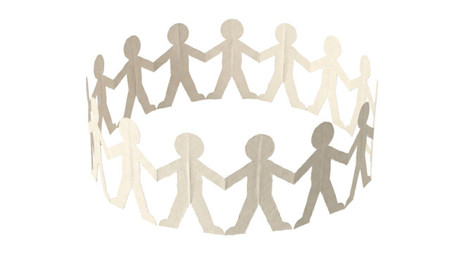 Paper chain people holding hands in a circle symbolizing unity and community