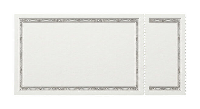 Blank vintage ticket with ornate border and perforated edge for event entry