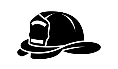 Fototapeta premium Simple firefighter helmet silhouette vector icon with bold black and white emergency safety illustration isolated on white background
