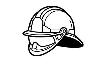 Fototapeta premium Minimal firefighter helmet monochrome vector symbol with modern geometric design isolated on solid white background
