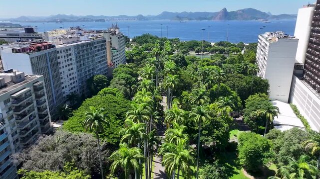 Scout Park In Rio De Janeiro Brazil. Aerial View Of Green Space Surrounded By Lush Forest Trees. Landmark Town. District Skyline. Rio de Janeiro Brazil.