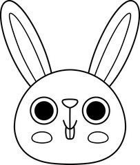Obraz premium Vector black and white cartoon hare face isolated on white background. Rabbit head clipart. line forest animal muzzle icon for kids. Outline woodland element. Wildlife illustration, coloring page