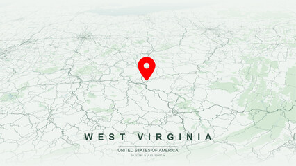 Modern minimalist vector map of West Virginia. High-quality scalable illustration of West Virginia state geographic boundaries, Ohio and Potomac River valley networks for posters design. © AliRza