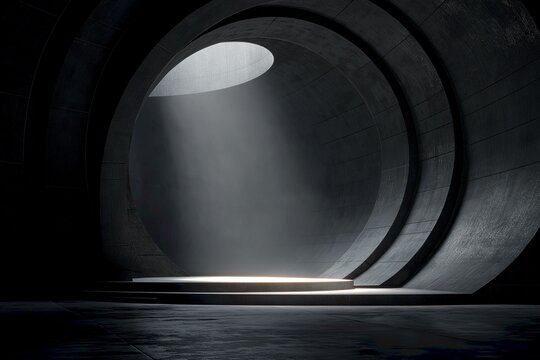 Mysterious circular architecture with dramatic lighting in a dark stone environment creating a sense of depth and intrigue