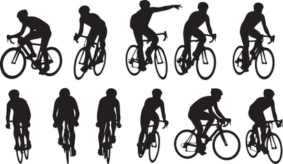 Obraz premium Cycling silhouettes, bicycle icons, bike riders, sports graphics