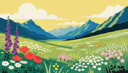 Fototapeta premium Beautiful wildflower meadow with mountains in the background