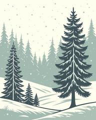 Obraz premium Pine trees in a snowy winter forest landscape