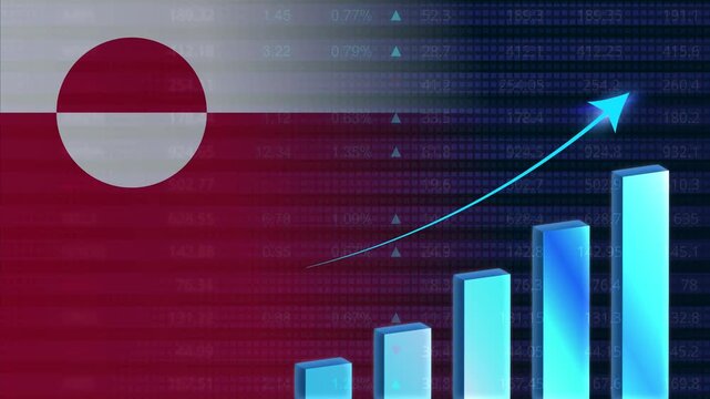 Greenland economy growth concept background.Greenlandic stock exchange.Greenland flag with stock market graph and bar