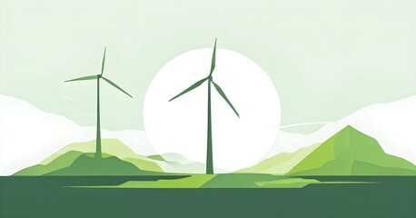 Fototapeta premium Windmill as symbol for green energy, minimalist abstract wallpaper illustration background, AI generated