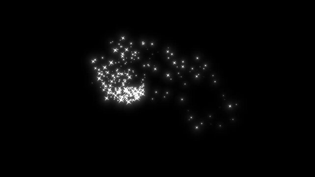 glitter sparkling line trail with glowing stars, magic dust animation, luxury white shimmer,  fast twinkling sparkle particles, heart line transition, isolated on black screen in. 4K