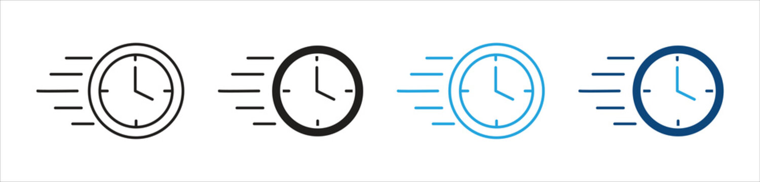 Fast time icon set, representing speed, quick response, time management, efficiency, and rapid performance, vector illustration