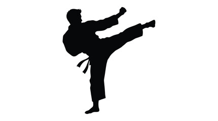 Obraz premium Martial artist performing a kick black silhouette