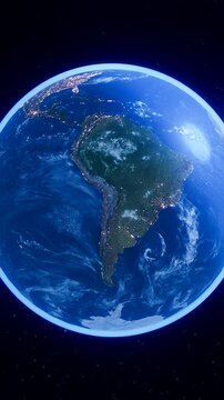 3D Rotating Earth Globe Focusing on Brazil - Vertical 916 Environmental and Geopolitical Region Animation