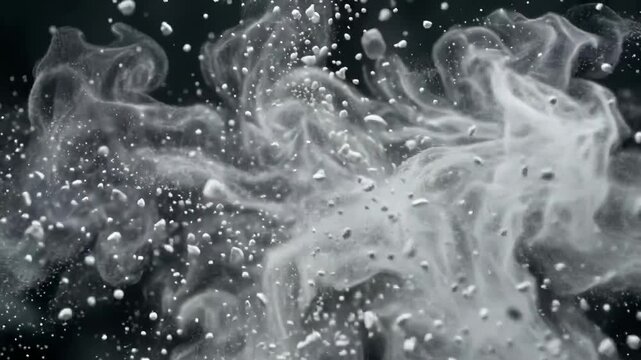 White powder explosion bursting through the air on dark background
