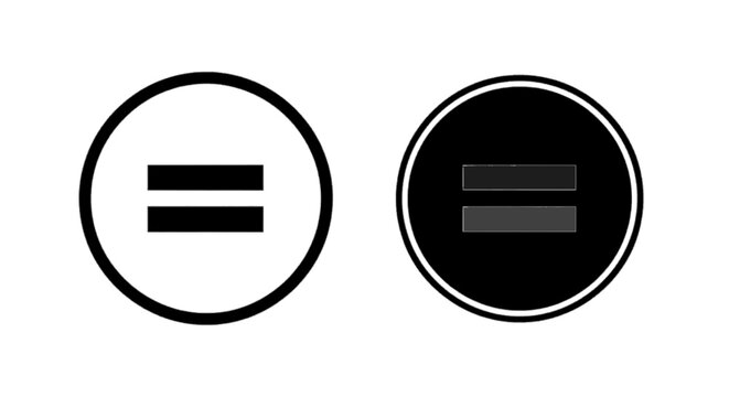 Minimal black silhouette icon, simple flat vector, bold black shape, no gradients, no shading equal sign icons set, black and white equality symbols in circles on a, flat icon style