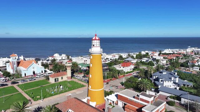 Punta Del Este Lighthouse In Punta Del Este Maldonado Uruguay. Aerial View Of A Bustling Ligthhouse In A Coast City. Beach Landscape. Summer Backgrounds. Punta Del Este Maldonado.
