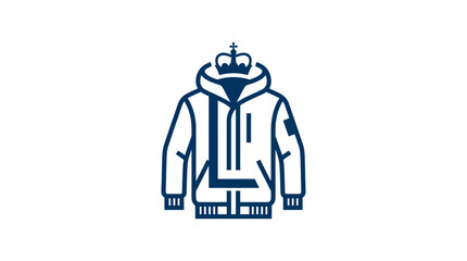 Heavy winter parka jacket icon with crown logo. © enla99