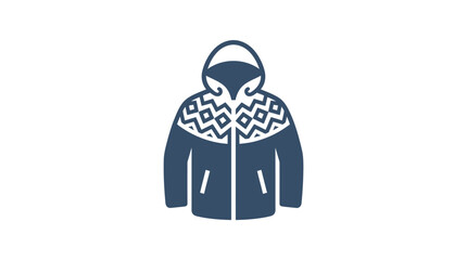 Blue winter parka jacket with Nordic pattern icon. © enla99