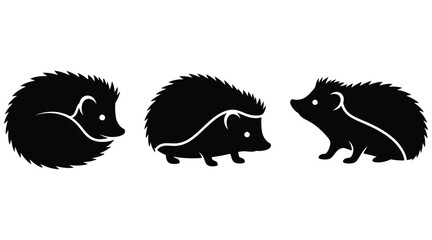 Hedgehog Silhouettes In Various Poses Black And White Vector Graphics © Saidul_Studio1984