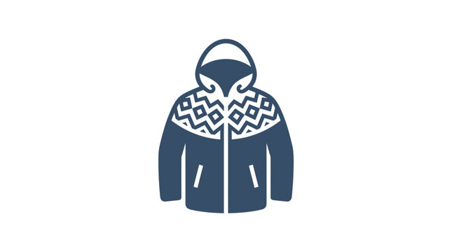 Blue winter parka jacket with Nordic pattern icon.