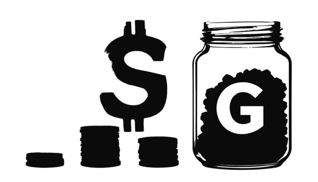 Jar with letter G and stack of coins represents financial growth and savings strategy for long term investment planning to ensure monetary stability for individuals and corporate entities in the.